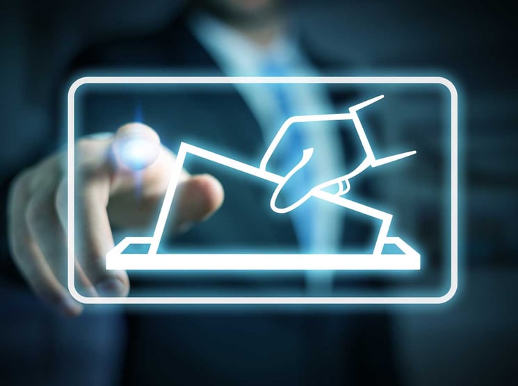 Hand auf Display die virtuell abstimmt